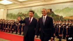 中國國家主席習近平2014年11月12日與舉行儀式迎接美國總統奧巴馬到訪北京