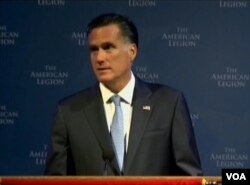 共和党总统侯选人罗姆尼在选战期间抨击中国(VOA视频截图)