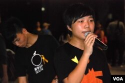 「我們都是511」成員、14歲的中三學生張俊豪，是7-2預演佔中511名被捕者中最年輕的一位（美國之音湯惠芸攝）