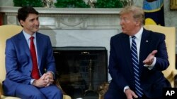 資料照片：加拿大總理特魯多與美國總統特朗普 （2019年6月20號攝）