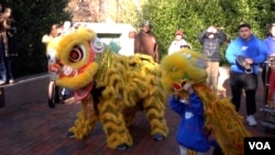 醒獅活動帶動了史密森古堡庭院的農曆新年氣氛。(攝影：美國之音莫幹生)