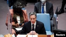 美国国务卿布林肯2月17日在联合国安理会上就俄罗斯入侵乌克兰的威胁发表讲话