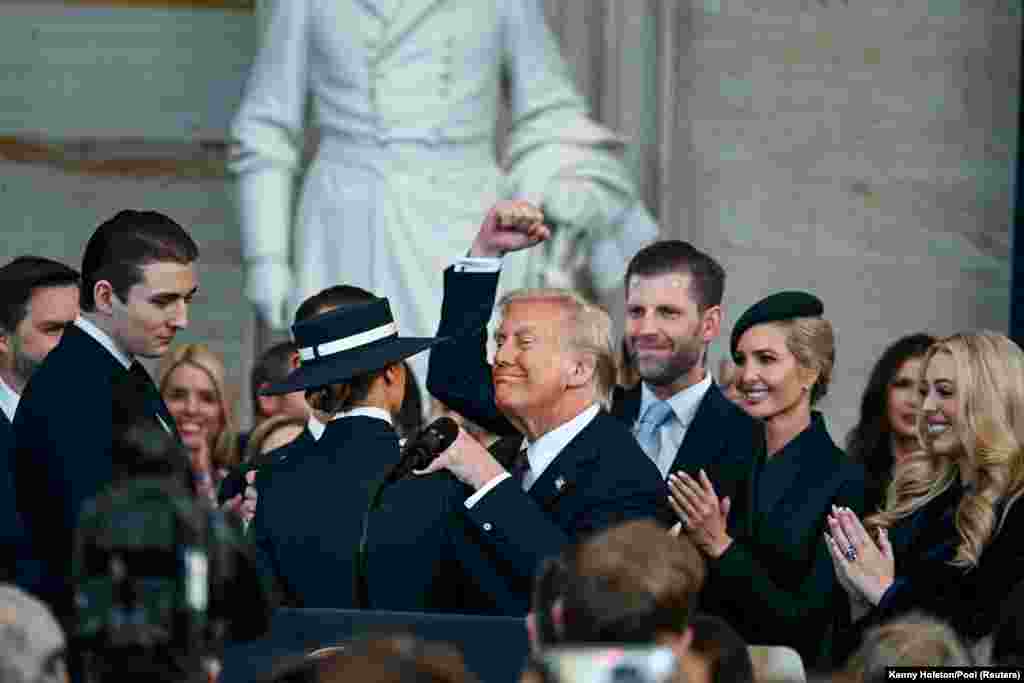 President Donald J. Trump celebrates with family after being sworn in as the 47th president of the United States takes place inside the Capitol Rotunda of the U.S. Capitol building in Washington, Jan. 20, 2025. 