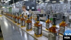 ແກ້ວ​ເຫຼົ້າ Jack Daniels No. 7 ກຳ​ລັງ​ຖືກ​ກຽມ​ຈັດ​ເຂົ້າ​ກ່ອງ​ຢູ່​ໂຮງ​ງານ​ໃນ​ເມືອງ ລ​ິນ​ຈ​ເບີກ, ເທັນ​ເນັ​ສ​ຊີ.