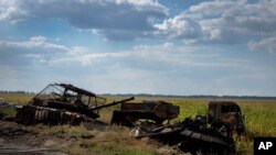 Уничтоженные российские танки лежат на обочине дороги недалеко от Суджи, Курская область. (AP Photo, архивное фото)