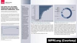 斯德哥尔摩国际和平研究所(SIPRI)全球100强武器生产和军事服务公司2024年总收入报告（图像由美国之音根据SIPRI报告制作）。