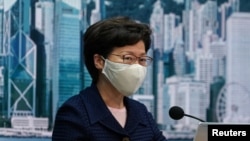 香港特首林郑月娥在记者会上。（2020年7月31日）