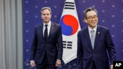 南韓外交部長趙兌烈在首爾會見美國國務卿布林肯。 （資料照片：2024年3月18日）