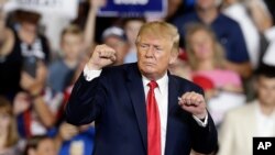 President Donald Trump gestures while speaking at a campaign rally in Greenville, N.C., July 17, 2019.