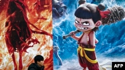 2025年2月11日，一名男子走過電影 “哪吒2” 的海報。