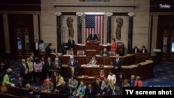 30多名民主黨國會議員不滿控槍立法過慢走到講臺前舉行佔領靜坐抗議