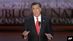美國共和黨總統候選人羅姆尼星期四在共和黨全國代表大會上發表講話