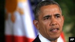 美國總統奧巴馬訪問菲律賓在記者會上