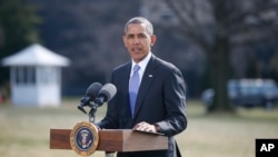 3月20日奥巴马总统在白宫南草坪举行记者会发表对乌克兰问题的声明