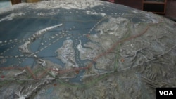 俄羅斯聖彼得堡南北極博物館中的北冰洋和北極航道圖(資料照片 美國之音白樺攝影)