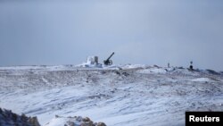 大马士革郊外一个火箭发射器被白雪覆盖(2017年1月28日)