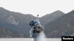 北韓8月24日進行了潛射彈道導彈試驗﹐圖為4月24日試驗資料照。