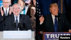 桑德斯(左)、川普分別在新罕布什爾州贏得本黨初選