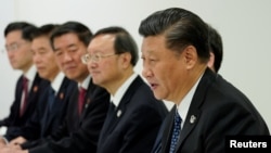 2019年6月29日，在G20領導人日本大阪峰會期間，中國國家主席習近平在同美國總統特朗普舉行雙邊會晤時講話。