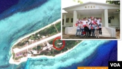 平島和島上的南沙醫院（2015年11月25日，圖片來源：台灣海洋事務與政策會秘書長王冠雄）