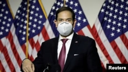 資料照片：美聯邦參議員魯比奧在國會山對媒體講話。 （2020年10月21日）