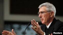 美軍太平洋司令部司令、海軍上將塞繆爾•洛克利爾在參議院軍事委員會作證談美國在太平洋地區的軍事部署。