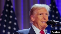 ວ່າທີ່ ປະທານາທິບໍດີ ສະຫະລັດ ທ່ານ ດໍໂນລ ທຣໍາ ກ່າວ​ຄຳ​ປາ​ໄສ​ຢູ່​ງານ​ພົບ​ປະ​ກັບ​ສະ​ມາ​ຊິກ​ສະ​ພາ​ຕ່ຳ​ສັງ​ກັດ​ພັກ​ຣີ​ພັບ​ບ​ລີ​ກັນ, 13 ພະ​ຈິກ 2024.REUTERS/Brian Snyder REFILE - QUALITY REPEAT