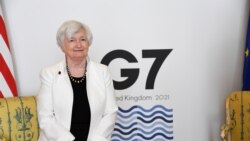 在七国集团领导人峰会召开之前，美国财政部长耶伦在英国伦敦兰开斯特宫与来自七国集团各国的财政部长会面。（2021年6月5日）