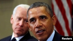 美国总统奥巴马与副总统拜登1月22日在白宫