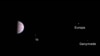Juno's first image capture of Jupiter and some of its moons on July 5. (Credit: NASA)