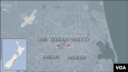 新西兰克莱斯特彻奇发生枪击惨案的两座清真寺地理位置示意图