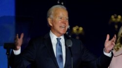 民主党候选人、前副总统拜登在美国总统大选之夜发表讲话。(2020年11月4日)