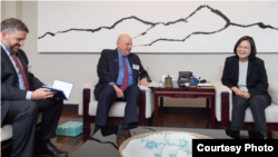 台灣總統蔡英文星期一接見美國“威爾遜國際學人中心”(Wilson Center)訪問團。