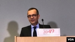 美台商业协会会长韩儒伯2019年10月3日参加2049项目研究所美日台安全合作研讨会（美国之音锺辰芳拍摄）