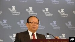 台灣國民黨副主席蔣孝嚴在華盛頓保守智庫傳統基金會發表講話。