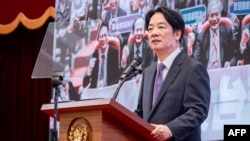 台灣總統賴清德在台北總統府舉行的記者會上致詞。 (圖片來源：台灣總統府/法新社，2024年6月19日)