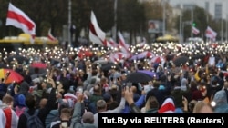 白俄罗斯民众游行示威要求卢卡申科下台。（2020年9月27日）