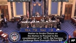美國國會參議院以79比19票通過《2011年貨幣匯率監督改革法案》立法草案