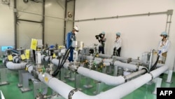 日本福島第一核電站核處理水排放系統截流閥。 （法新社）
