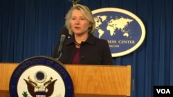 美代理助理國務卿3月13日董雲裳在外國記者中心就蒂勒森的亞洲之行舉行吹風會資料照。