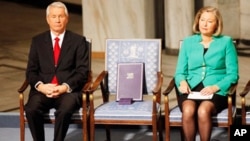 在奧斯陸市政廳的頒獎典禮上，空座位代表劉曉波