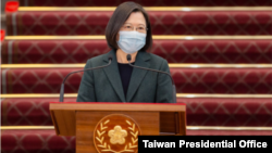 台灣總統蔡英文在國安高層會議後發表講話。（2021年2月9日）（圖片來源：台灣總統府網站）