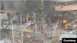 中國廣東省珠海市一間旅館2020年9月11日發生大爆炸（網上視頻截圖）