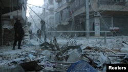 据说遭到政府军轰炸后的阿勒颇反政府力量控制区。