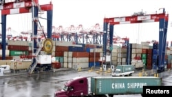 在美國加利福尼亞州的聖佩德羅港口看到的集裝箱。 (路透社，2018年3月22日資料照)