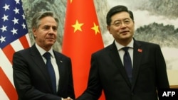 中國外交部長秦剛2023年6月18日在北京會見到訪的美國國務卿布林肯。一星期後，秦剛從公眾視野中消失。 （法新社）