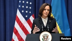 美国副总统卡玛拉·哈里斯（Kamala Harris）周五（2月16日）在慕尼黑安全会议上发表讲话。