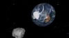 FILE - This image provided by NASA/JPL-Caltech shows a simulation of asteroid 2012 DA14 approaching from the south as it passes through the Earth-moon system Feb. 15, 2013.