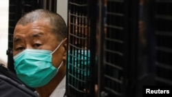 資料照片：黎智英2021年2月9日搭乘囚車抵達香港終審法院（路透照片）