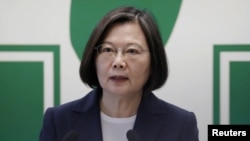 台灣總統蔡英文在台北對媒體發表講話。 （2020年8月12日）